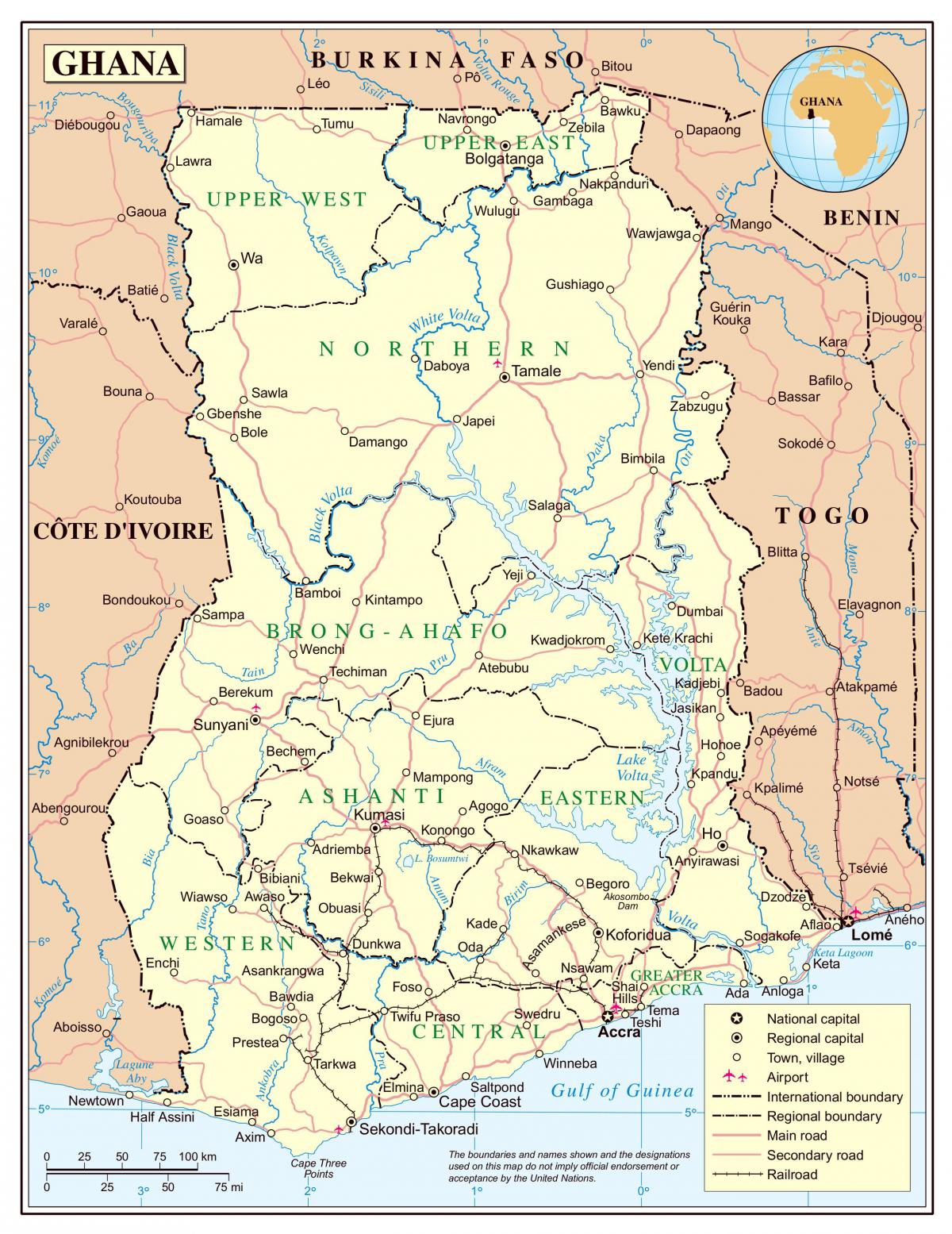 Kart av detaljerte ghana