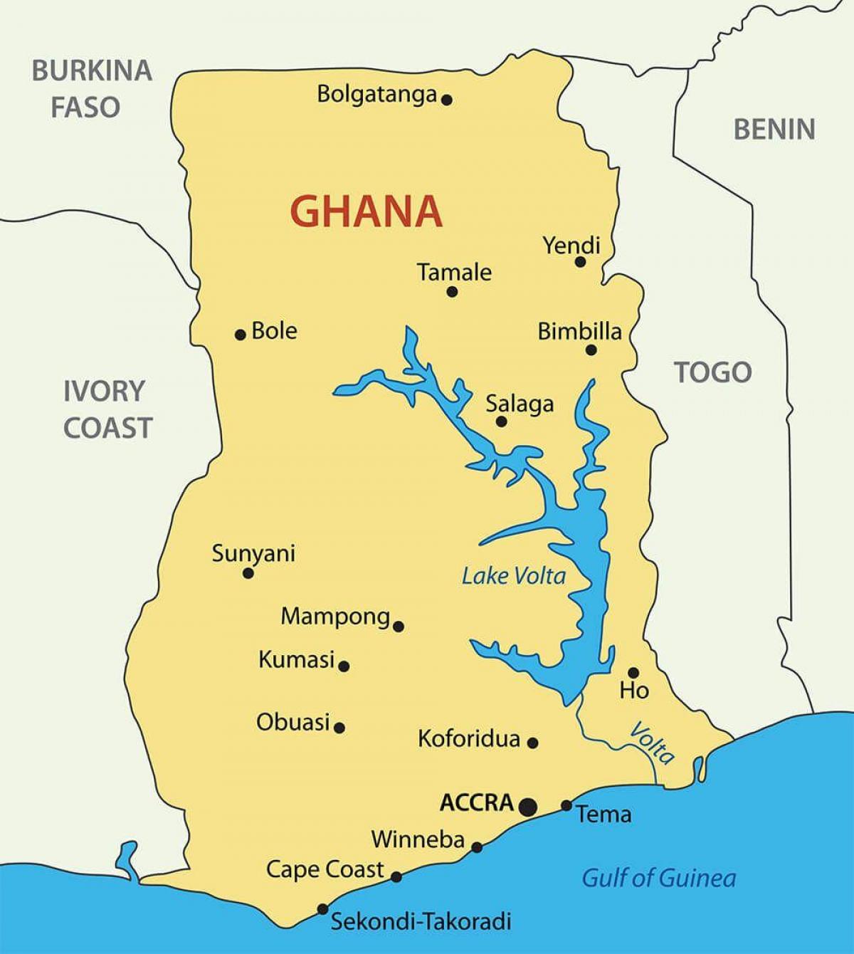 ghana kart med byer