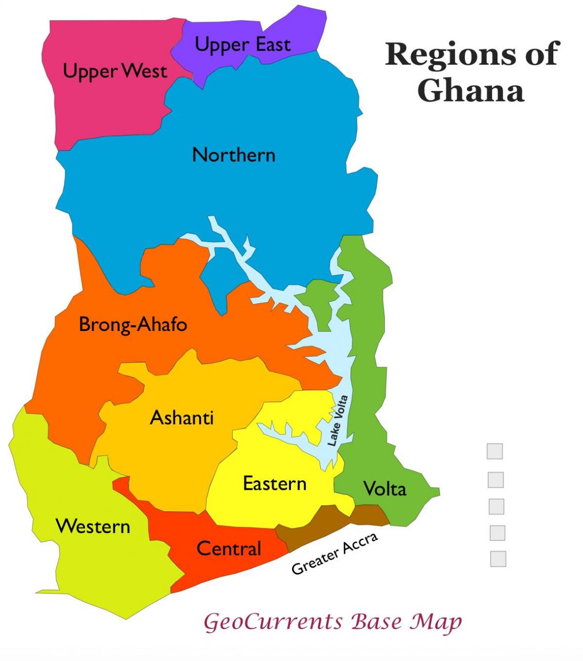 kart over ghana viser regioner