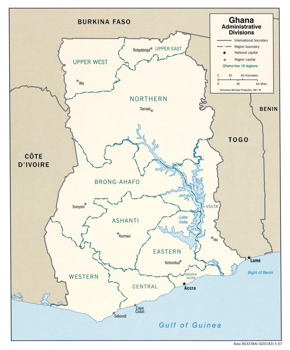 ghana kart med regioner og distrikter